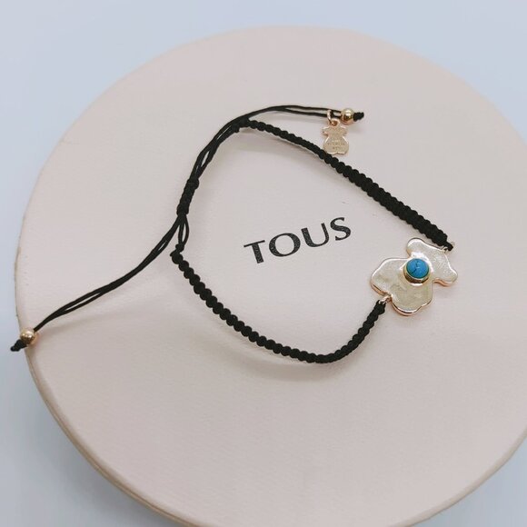 TOUS Bracelet Rose Vermeil Silver Super Power Bracelet with Cord and Turquoise - Picture 3 of 10